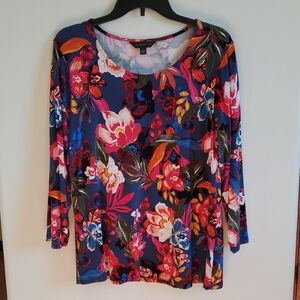 Multicolor Popover Top 3/4 Sleeve Large